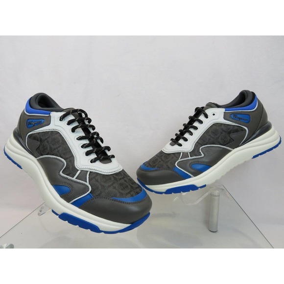$795 FERRAGAMO THUNDERNOW GRAY BLUE WHITE LEATHER GANCINI SNEAKERS 8.5 ITALY main image 7